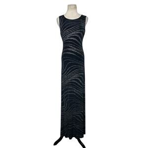 En Francais by Hue Waltzer navy silver sleeveless long formal dress size 4